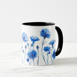 Hübsche Aquarellblume Wildblume Cornblume Tasse