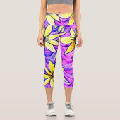 Hübsche Aquarellblumen Modernes lila Capri Leggings (Vorderseite)