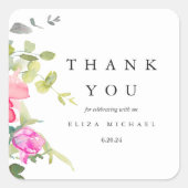 Hübsche Aquarellblütendusche Danke Quadratischer Aufkleber (Vorderseite)