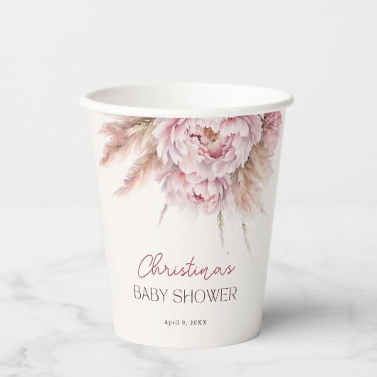 Hübsche Aquarellblütendusche Pink Babydusche Pappbecher (Vorderseite)