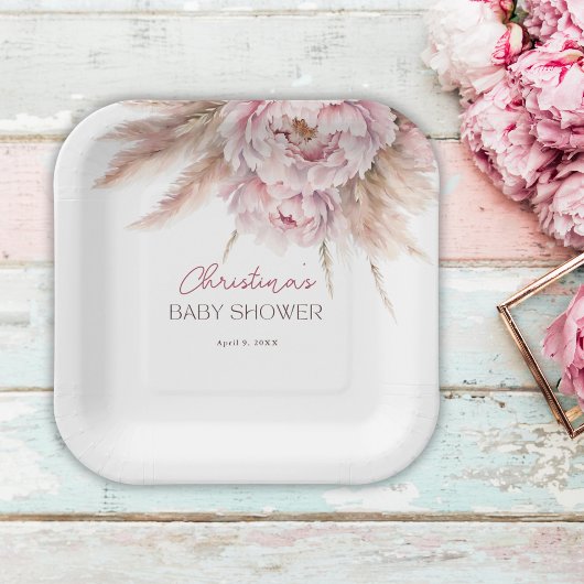 Hübsche Aquarellblütendusche Pink Babydusche Pappteller