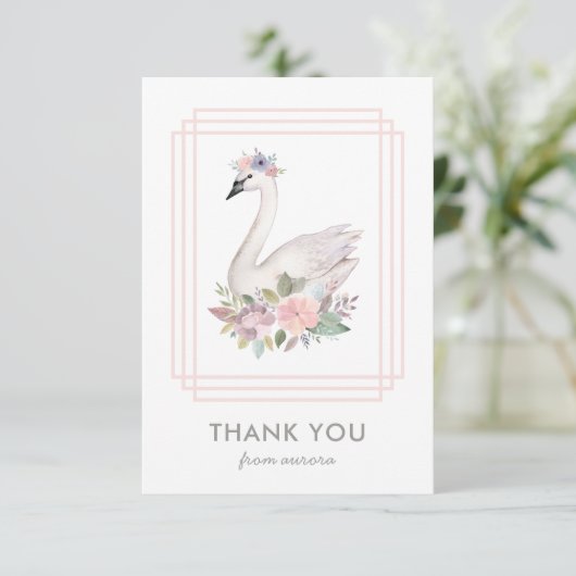 Hübsche Aquarellbraun-Schwanenprinzessin Geburtsta Dankeskarte (Stehend Vorderseite)