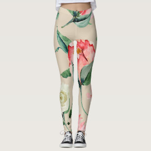 Hübsche Aquarellfarbe Blumencreme Leggings