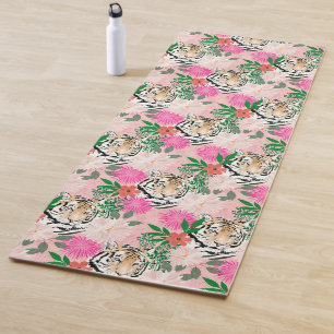 Hübsche Aquarellfarbe Floral & Tiger Animal Pink Yogamatte