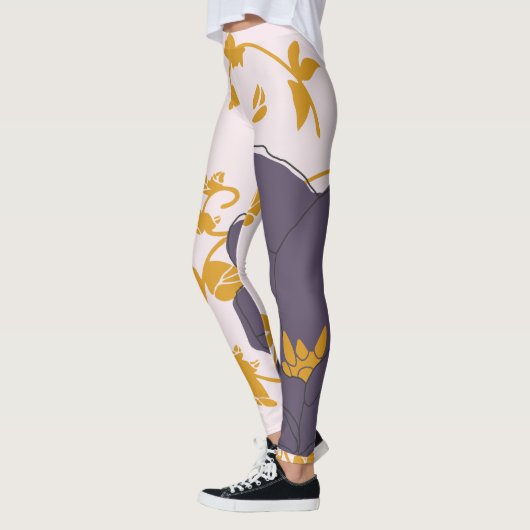 Hübsche Aquarellfarbe Lila Blütenrosa Hintergrund Leggings (Links)