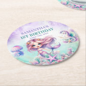 Hübsche Aquarellfarbe Meerjungfrau lila aquamarin Runder Pappuntersetzer (Angewinkelt)