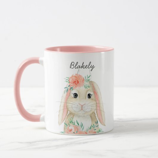 Hübsche Aquarellfarbe Osterhase Name Tasse (Links)