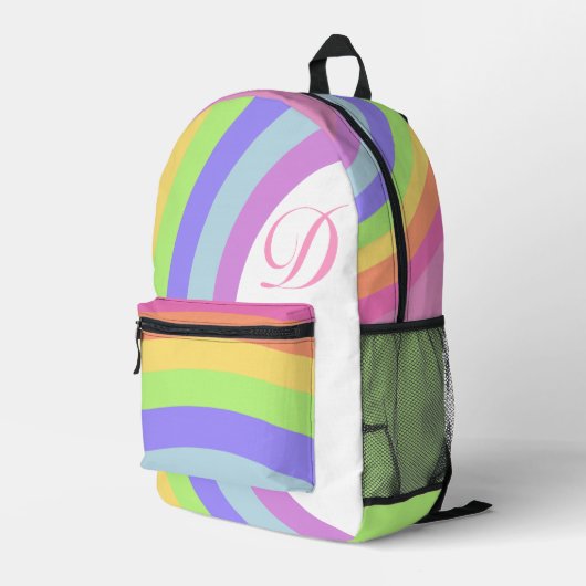 Hübsche Aquarellfarbe Rosa Regenbogenstreifen Mono Bedruckter Rucksack (Rückseitige Ecke Rechts)
