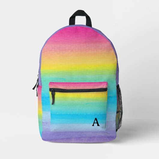 Hübsche Aquarellfarbe Rosa Regenbogenstreifen Mono Bedruckter Rucksack (Vorderseite)