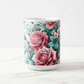 Hübsche Aquarellfarbe Rosa und grüne Rose Kaffeetasse (Mittel)