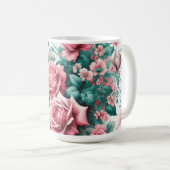 Hübsche Aquarellfarbe Rosa und grüne Rose Kaffeetasse (VorderseiteRechts)