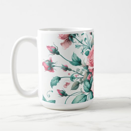 Hübsche Aquarellfarbe Rosa und grüne Rose Kaffeetasse (Links)
