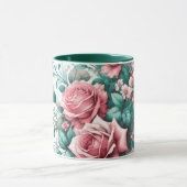 Hübsche Aquarellfarbe Rosa und grüne Rose Tasse (Zentrum)