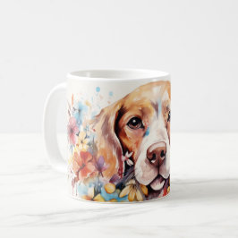 Hübsche Aquarellfarben Blume Hund Kaffeetasse