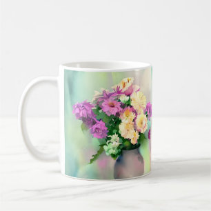 Hübsche Aquarellfarben-Blume in Vase Kaffeetasse