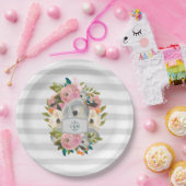 Hübsche Aquarellfarben-Blume mit schick grauen Str Pappteller (Party)