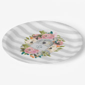 Hübsche Aquarellfarben-Blume mit schick grauen Str Pappteller (Schrägansicht)