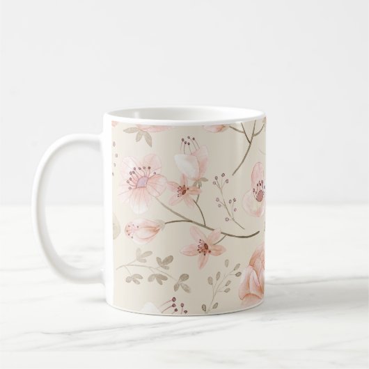 Hübsche Aquarellfarben Blume Muster Rosa Botanisch Kaffeetasse (Links)