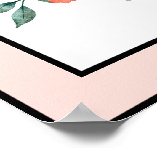 Hübsche Aquarellfarben Blume Schwarze Linien Peach Poster (Ecke)
