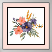 Hübsche Aquarellfarben Blume Schwarze Linien Peach Poster (Vorne)