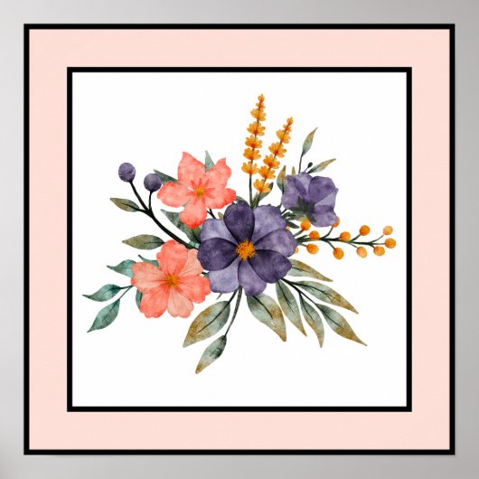 Hübsche Aquarellfarben Blume Schwarze Linien Peach Poster (Vorne)