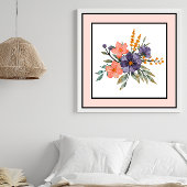 Hübsche Aquarellfarben Blume Schwarze Linien Peach Poster