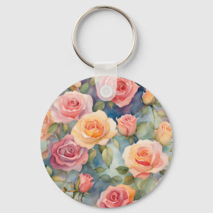 Hübsche Aquarellfarben-Rose Blumendesign Schlüsselanhänger