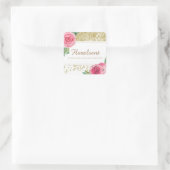 Hübsche Aquarellfarben-Rose und Gold-Glitzer-Aufkl Quadratischer Aufkleber (Tasche)