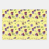 Hübsche Aquarellfarben Stiefmütterchen Muster Trio Geschenkpapier Set (Vorderseite 3)