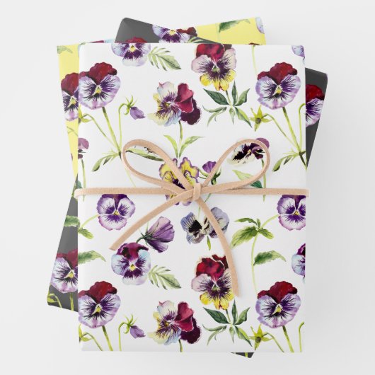 Hübsche Aquarellfarben Stiefmütterchen Muster Trio Geschenkpapier Set (Beispiel)