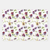 Hübsche Aquarellfarben Stiefmütterchen Muster Trio Geschenkpapier Set (Vorderseite)