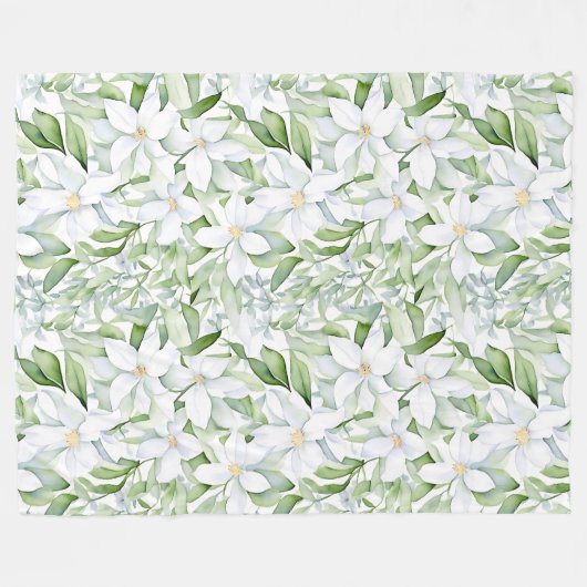 Hübsche Aquarellfarben Weiße Blume zeigen grünes B Fleecedecke (Vorderseite (Horizontal))