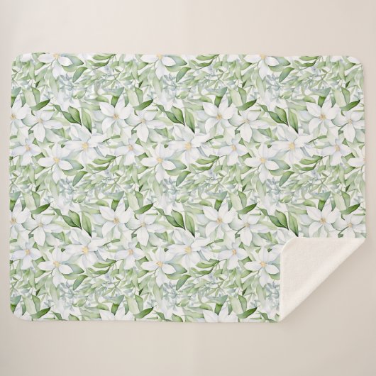 Hübsche Aquarellfarben Weiße Blume zeigen grünes B Sherpadecke (Vorderseite (Horizontal))