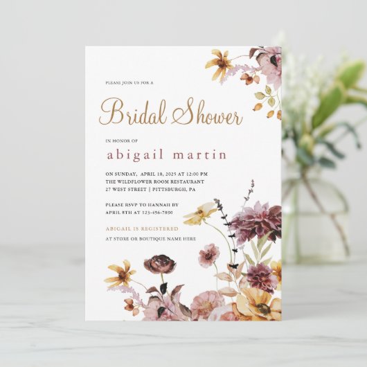 Hübsche Aquarellfarben-Wildblumen Blumenstrauß-Bra Einladung (Stehend Vorderseite)