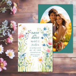 Hübsche Aquarellfarben Wildblumen Foto Hochzeit Save The Date