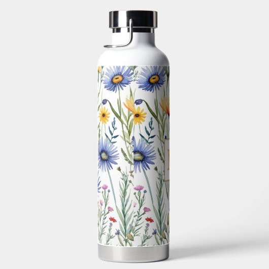 Hübsche Aquarellfarben Wildblumen Mit Monogramm Trinkflasche (Rechts)