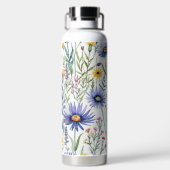 Hübsche Aquarellfarben Wildblumen Mit Monogramm Trinkflasche (Rückseite)