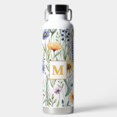 Hübsche Aquarellfarben Wildblumen Mit Monogramm Trinkflasche (Vorderseite)