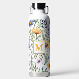 Hübsche Aquarellfarben Wildblumen Mit Monogramm Trinkflasche