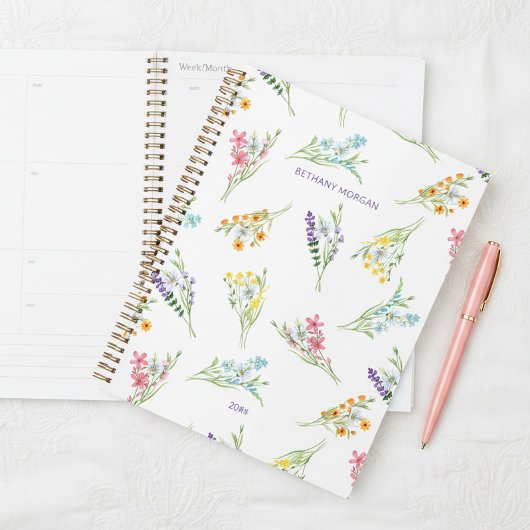 Hübsche Aquarellfarben-Wildblumen Personalisiert Planer