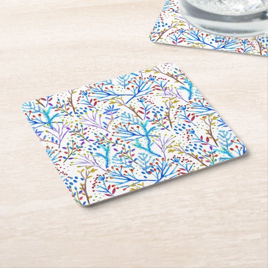 Hübsche Aquarellfarben-Winterfoliengestaltung Rechteckiger Pappuntersetzer (angewinkelt)