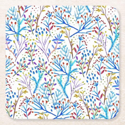 Hübsche Aquarellfarben-Winterfoliengestaltung Rechteckiger Pappuntersetzer (Vorderseite)
