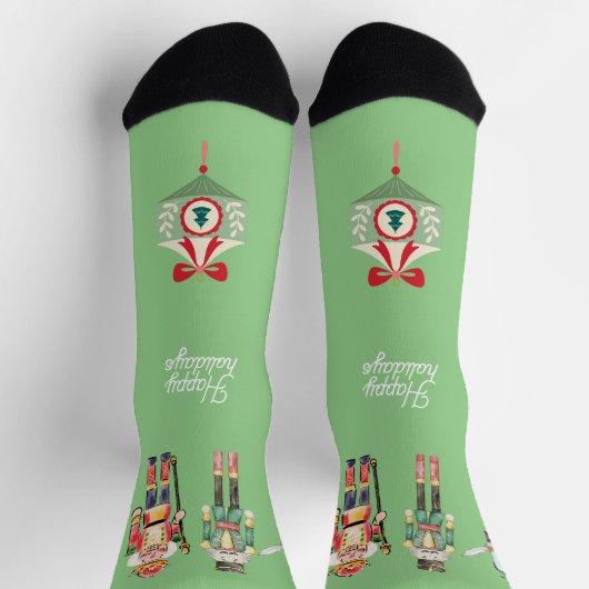 Hübsche Aquarellkunst Nutcracker Xmas grün Socken (Oben)
