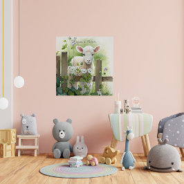 Hübsche Aquarellmalerei Lamm Weiße Blume Poster