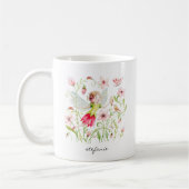 Hübsche Aquarellmühle und rosa Blüten Kaffeetasse (Links)
