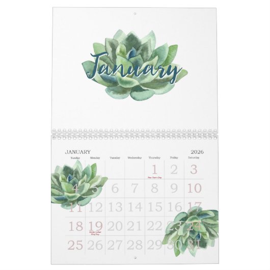 Hübsche Aquarellsikkulente 20xx Kalender (Jan 2026)