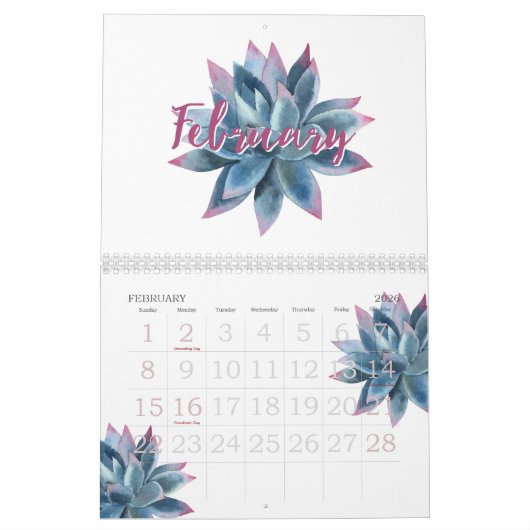 Hübsche Aquarellsikkulente 20xx Kalender (Feb 2026)
