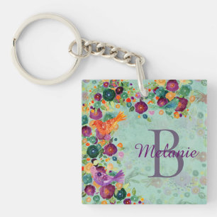 Hübsche Aquarellvögel und Blume Personalisiert Schlüsselanhänger