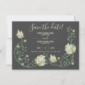 Hübsche Art Nouveau-Blumen retten das Datum dunkel Save The Date (Vorderseite)