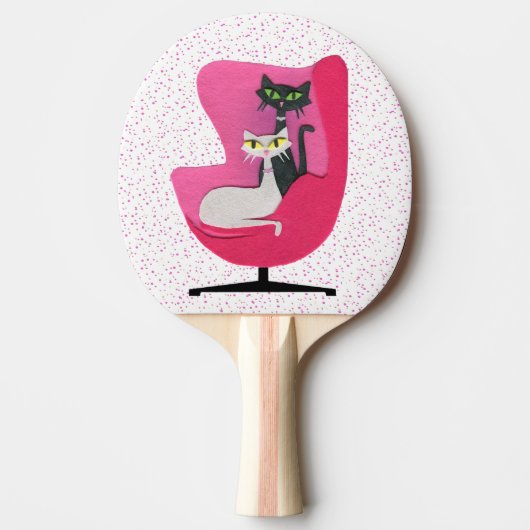 Hübsche Atomkatzen, Schwarz-weiß im Stuhl, rosa Pu Tischtennis Schläger (Vorderseite)